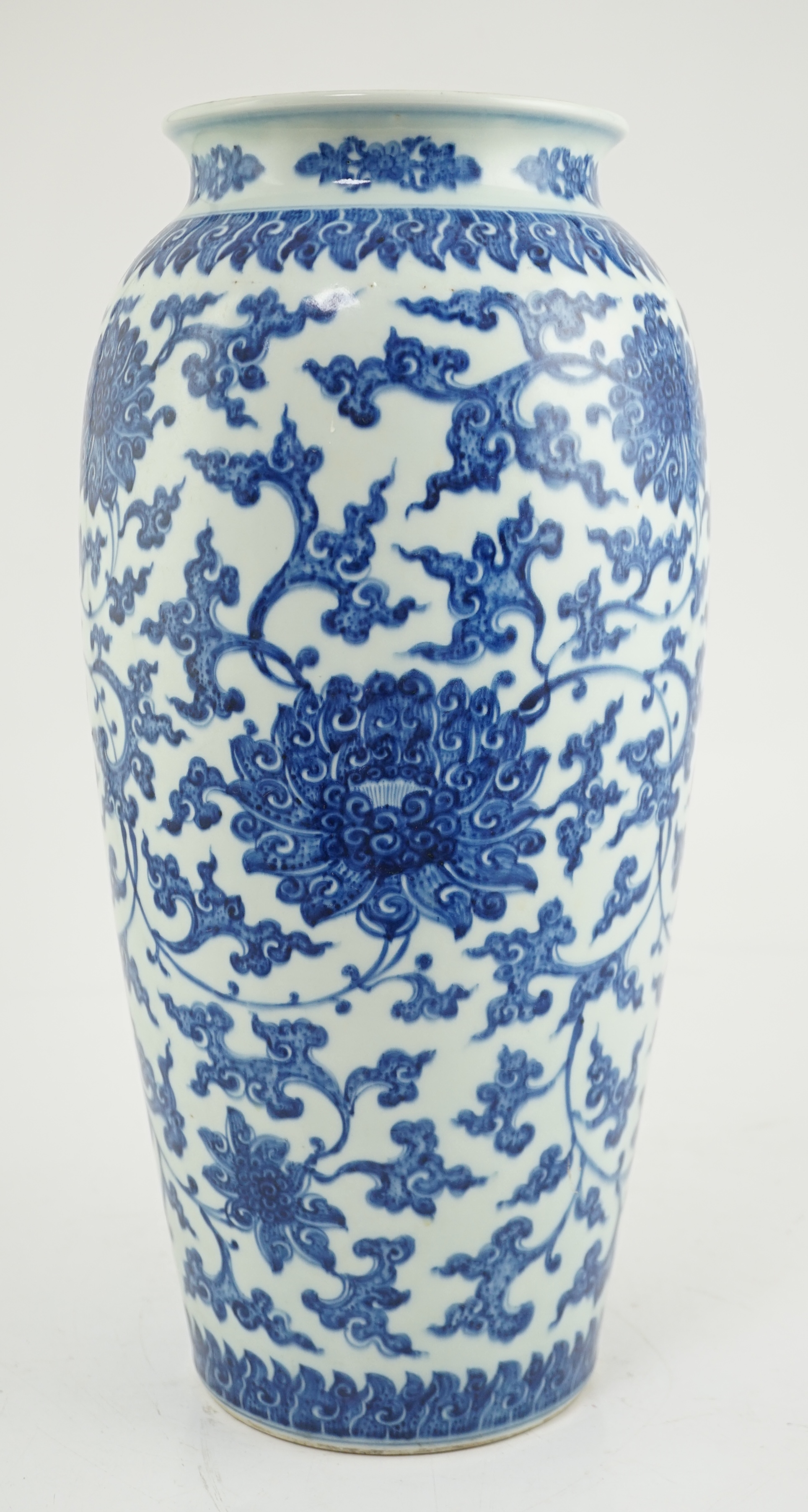 A large Chinese blue and white 'lotus' vase, late Qing dynasty